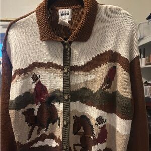 Vintage Equestrian Button Down, collared Cardigan sz L